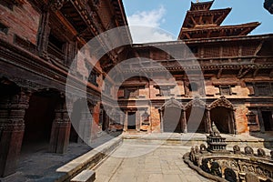 Real architecture masterpiece of old temple inside Yard view Tusha Hiti or Royal Bath in Sundari Chowk, Patan Durbar Square royal