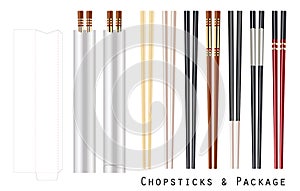Real chopstick with package on a white background