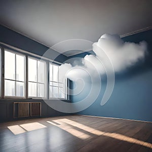 Real cloud in an empty room - ai generated image