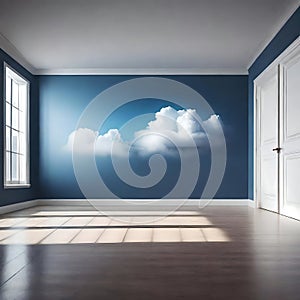 Real cloud in an empty room - ai generated image