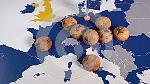 Real cookies over an EU map, eprivacy and cookie law metaphor