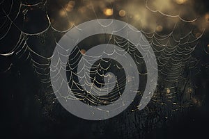 Real creepy spider webs on banner halloween