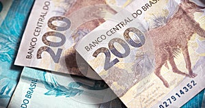 Real Currency. Dinheiro, Brasil, Reais. Banknotes of 200 Reais.