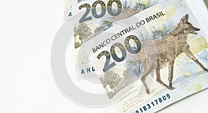 Real Currency. Dinheiro, Brasil, Reais. Banknotes of 200 Reais.