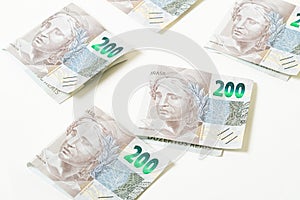 Real Currency. Dinheiro, Brasil, Reais. Banknotes of 200 Reais.