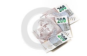 Real Currency. Dinheiro, Brasil, Reais. Banknotes of 200 Reais.