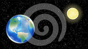 Real earth and moon on space star background
