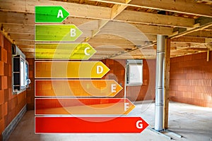 Real ecological house in construction with energy efficiency rating