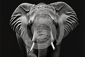 real Elephant head- black and white Elephant, AI generated