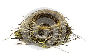 Real empty bird nest on white