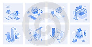 Real estate 3d isometric concept set. Vector illustration