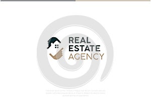 Real Estate Agency Logo Design. Vector Logo Template. A property dealer company symbol of 2 hands targeting property and forming a