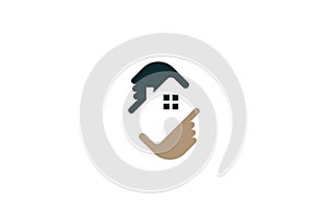 Real Estate Agency Symbol Design. Vector Logo Template. A property dealer company emblem of 2 hands targeting property and forming