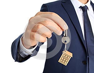 Real estate agent holding key