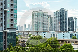 Real estate in Bangkok, Thailand: multistory condominiums of Khlong Toei District. Stock image with logos deleted