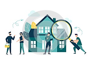 Real estate business concept, choosing and finding a home. Vector illustration isolated white background. flat style .