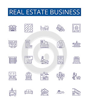 Real estate business line icons signs set. Design collection of Property, Investment, Brokerage, Leasing, Landlord