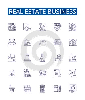 Real estate business line icons signs set. Design collection of Property, Investment, Brokerage, Leasing, Landlord
