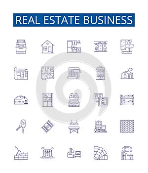 Real estate business line icons signs set. Design collection of Property, Investment, Brokerage, Leasing, Landlord
