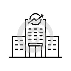Real Estate Business Linear Pictogram. Office Building Line Icon. City Apartment, Company Facade Sign. Residential House