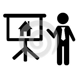 Real estate business vector icon eps 10. Agent pointing at a house