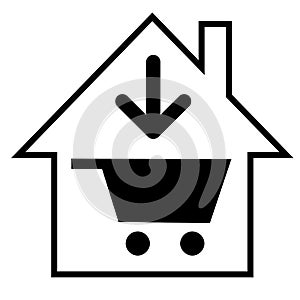 Real estate business vector icon eps 10. Shopping cart in house symbol sign simple isolated