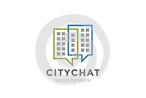 Real Estate Chat Logo design vector. City Social W