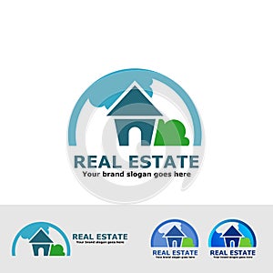 Real estate cloud and grass logo
