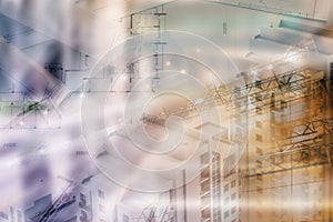 Real estate concept, double expo blueprint and keys