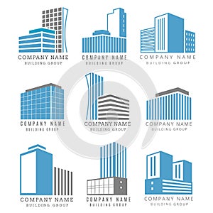 Real estate, construction business logo set with vector buildings icon