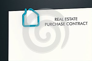 real estate contract template with house shape paper clip isolated