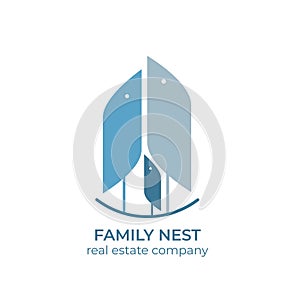 Real estate copmany logo template. Real estate for families. Birds family in the nest.