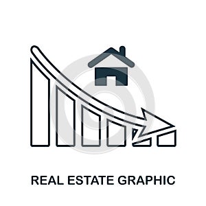 Real Estate Decrease Graphic icon. Mobile app, printing, web site icon. Simple element sing. Monochrome Real Estate Decrease Graph