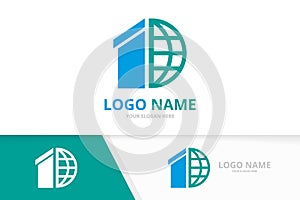 Real estate and earth logo combination. House and world logotype design template.