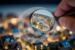 Real estate exploration, Magnifying glass for house model inspection