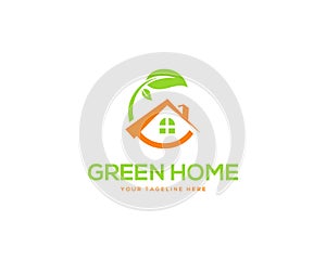 Real estate with Green house logo design.