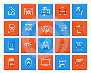 Real estate, home, apartments for rent, sale icons