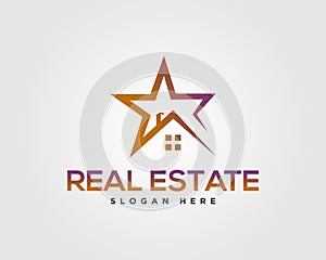 Real estate home star logo design.