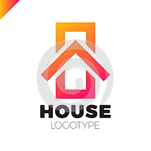 Real estate house logo. Top arrow up house logotype. Simple home icon design template elements orange gradient