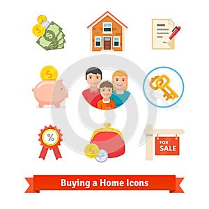 Real estate, house mortgage, loan, buying icons