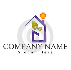 Real estate House roof and healthcare sign home logo vector element icon design