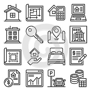 Real Estate and House Seaching Icons Set. Vector