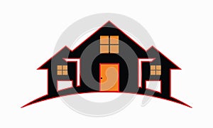 Real Estate, house with windows and doors logo vector symbol design. Beautiful creative logo designs