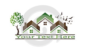 Real Estate, house with windows and doors logo vector symbol design. Beautiful creative logo designs