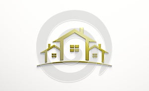 Real Estate Houses Gold Logo Design. 3D Rendering Illustration