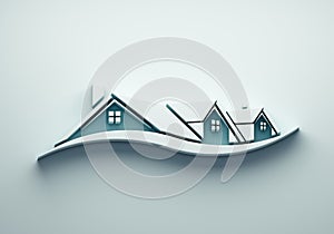 Real Estate Houses in light blue background. 3D Render illustration