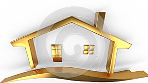 Real estate icon gold material with wave curve 3d illustration