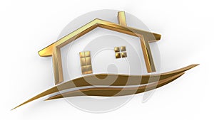 Real estate icon gold material with wave curve 3d illustration