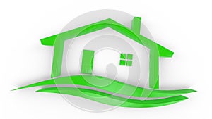 Real estate icon green eco material with wave curve 3d illustration