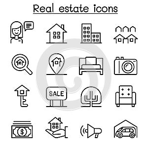 Real estate icon set in thin line style